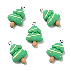 Medium Sea Green Christmas Opaque Resin Pendants, with Platinum Tone Iron Loops, Christmas Tree Charm, Medium Sea Green, 29.5x18x7.5mm, Hole: 2x2.4mm