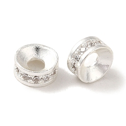 Серебро Покрытие стойки латунное паве прозрачные бусины из кубического циркония, плоско-круглые, долговечный, без кадмия и без свинца, серебряные, 6x3 мм, отверстие : 2.2 мм