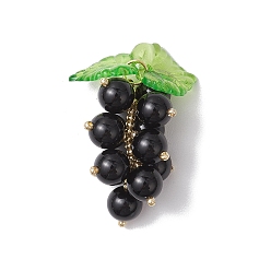 Black Onyx Подвески-фрукты из натурального черного оникса (окрашенного и нагретого) ручной работы с круглыми бусинами, подвески в виде винограда с 304 петлями из нержавеющей стали, золотые, 39x23x23 мм, отверстие : 4 мм