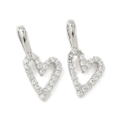 Платина Латунные микро проложить кубического циркония подвески, сердце, стойки покрытие, долговечный, без кадмия и без свинца, платина, 17x7.5x2 мм, отверстие : 2.5x4.5 мм