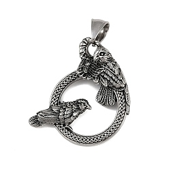 Античное Серебро 304 подвески из нержавеющей стали, кольцо с подвеской в виде ворона, античное серебро, 36x33.5x8.5 мм, отверстие : 7x5 мм