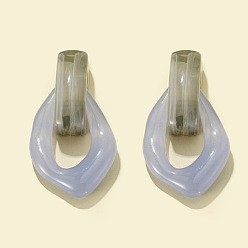 Светлый Стально-синий Овальные серьги-гвоздики из смолы, светло-стальной синий, 40x25 мм