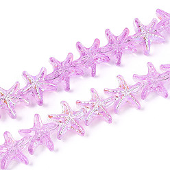 Сливовый Гальваническое покрытие, прозрачные стеклянные бусины, нити, морская звезда, с половиным покрытием, слива, 14.5~15x14~16x8~8.5 мм, отверстие : 0.9~1 мм, около 50~51 шт / нитка, 24.41~25 дюйм (62~63.5 см)