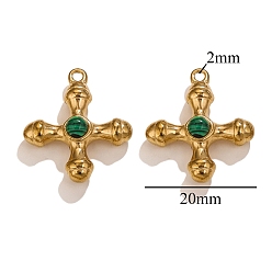 Малахит Синтетического малахита подвески, из нержавеющей стали поиска, крестик, 20 мм, отверстие : 2 мм