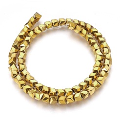 с Золотистым Покрытием Гальванические немагнитная синтетический гематит бисер пряди, полировать, с золотым покрытием, 6x5.5x6 мм, отверстие : 1 мм, около 74 шт / нитка, 15.94 дюйм (40.5 см)