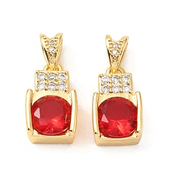 Красный Латунные микро проложить кубического циркония подвески, без кадмия и без свинца, реальный 18 k позолоченный, бутылка, красные, 16x9.5x6.5 мм, отверстие : 6x3 мм