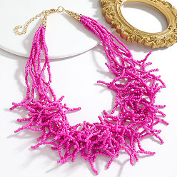 Фуксин Ожерелья из стеклянных бусин в стиле бохо-коралл, золотые, фуксиново-красные, 17.72 дюйм (45 см)