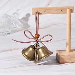 Key Железный колокольчик и подвесные украшения из сплава в тибетском стиле, подвесные украшения из деревянных бусин и шнура из искусственной замши, ключ, 108x97x38 мм