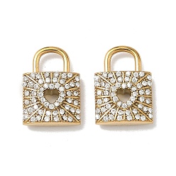 Настоящее золото 18K 304 подвески из прозрачного кубического циркония из нержавеющей стали, ионное покрытие (ip), замковые прелести, реальный 18 k позолоченный, 16.5x11.5x4.5 мм, отверстие : 3.5x4 мм