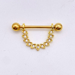 Золотой 304 Кольца для сосков из нержавеющей стали с прозрачным кубическим цирконием, сосок стремя, золотые, 19 мм