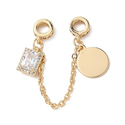 Настоящее золото 18K Латунный микропаве прозрачный кубический цирконий кабельная цепочка европейские бусины, без кадмия, без никеля и без свинца, реальный 18 k позолоченный, 80 мм, отверстие : 4.5 мм, 15x12x1 mm и 11.5x7.5x4.5 mm