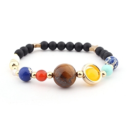 Mixed Stone Natural Tiger Eye & Red Agate & Topaz Jade Stretch Bracelets, Star Bracelets for Women, Inner Diameter: 2-3/8 inch(6cm)