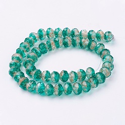 Зеленый Ручной золотой песок бусины бисер нитей, граненые, шайба, зелёные, 9.5~10x7 мм, отверстие : 2 мм