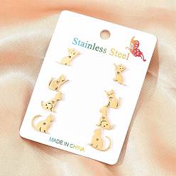 Золотой 4 пары 304 серьги-гвоздики из нержавеющей стали, форма кошки, золотые, 10.5~13x7.5~11.5 мм