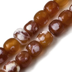 Шоколадный Нити окрашенных и нагретых натуральных агатовых бус с огненным кракелюром, барабанные бусины, цвет шоколада, 9x9 мм, отверстие : 1 мм, около 40 шт / нитка, 14.57'' (37 см)
