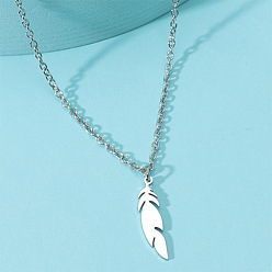 Перо 201 ожерелье из нержавеющей стали для мужчин, цвет нержавеющей стали, перо, 23.62 дюйм (60 см)