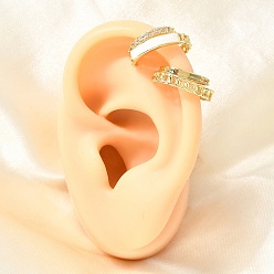 Clear Brass Micro Pave Cubic Zirconia Cuff Earrings for Women, Chain Shape, with Enamel, Rack Plating, Long-Lasting Plated, Cadmium Free & Lead Free, Real 18K Gold Plated, Clear, 15x6x16mm