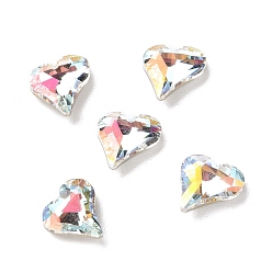 Light Crystal AB Light AB Style Glass Rhinestone Cabochons, Pointed Back & Back Plated, Heart, Light Crystal AB, 9x8x3.5mm