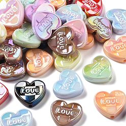(52) Непрозрачная лаванда Непрозрачные акриловые бусины с УФ-покрытием, радужный, сердце со словом "love", разноцветные, 22.5x25.5x6.5 мм, отверстие : 2.5 мм