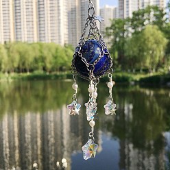 Ляпис-Лазурь Стеклянный кулон украшение, ловцы солнца, фурнитура из нержавеющей стали , натуральный шарик из лазурита, 200~210 мм