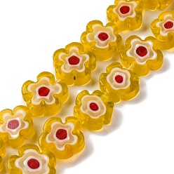 Золотистый Handmade millefiori lampwork beads strands, слива, золотые, 9.5x10.5x3.5 мм, отверстие : 0.8 мм, около 35 шт / нитка, 14.17'' (36 см)