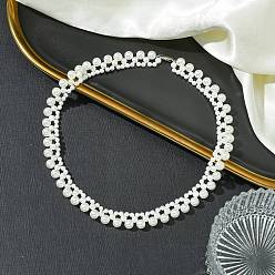 Белый Ожерелья из бисера и жемчуга из АБС-пластика, с 304 из нержавеющей стали Lobster Claw застежками, белые, 14.57 дюйм (37 см)