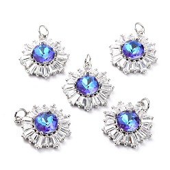 Королевский синий Латунные микро проложить кубического циркония подвески, долговечный, настоящий 18 k позолота со стеклом, снежинка, королевский синий, 21.2x17.5x6.7 мм, отверстие : 3.6 мм