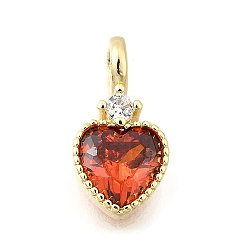 Красный Латунь прокладывает кубические циркониевые прелести, сердце, красные, 13x7x4.5 мм, отверстие : 2.5 мм