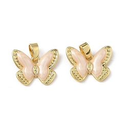 Персиковый Слойка Латунь эмаль подвески, очарование бабочки, розовые, 11.5x15x2.5 мм, отверстие : 4x2.5 мм