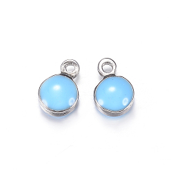 Deep Sky Blue 304 Stainless Steel Enamel Charms, Enamelled Sequins, Flat Round, Deep Sky Blue, 7x4.5x3mm, Hole: 1mm