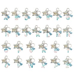 Платина 26шт. брелок с кисточкой из прозрачной эпоксидной смолы, прозрачного акрила и искусственной замши, с кольцами для ключей из сплава, с цепочками и застежками-лобстерами, 26 буквы, платина, 95~108 мм