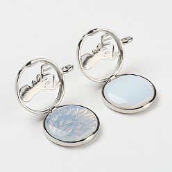 Opalite Opalite Pendants, with Brass Diffuser Locket Finding, Flat Round with Christmas Reindeer/Stag, 31x26x8mm, Hole: 4mm