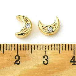 Real 18K Gold Plated Brass Micro Pave Cubic Zirconia Beads, Moon, Real 18K Gold Plated, 8x6x3.8mm, Hole: 1mm