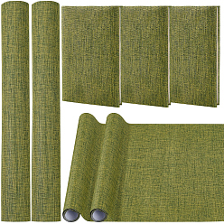 Olive DIY Imitation Linen Fabric, with Paper Back, for Book Binding, Velvet Box Making, Olive, 300x1300mm