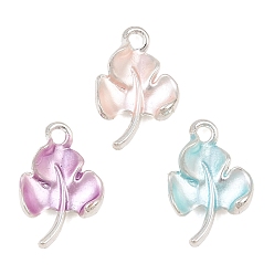Mixed Color Alloy with Enamel Pendants, Leaf Charms, Long-Lasting Plated, Rack Plating, Silver, Mixed Color, 17.5x11.5x4.5mm, Hole: 1.8mm