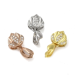 (52) Непрозрачная лаванда Покрытие стойки латунное микропаве прозрачный кубический цирконий зажимные скобы для ледорубов, долговечный, без свинца и без кадмия, цветок, разноцветные, 15x8x4.5 мм, отверстие : 5x2 мм, штифты : 0.7 мм