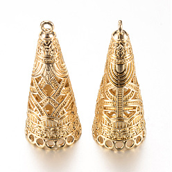 Light Gold Поручительств шкентеля сплава, конус, кисточка крышка под залог, без кадмия и без свинца, золотой свет, 48x19 мм, отверстие : 2 мм