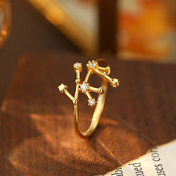 Дева 925 Кольца-манжеты из стерлингового серебра с микропаве из прозрачных кубических цирконий, золотые, Дева, внутренний диаметр: регулируемый