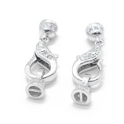 Платина Антикоррозийное покрытие родием 925 застежки-клешни из стерлингового серебра, с кубического циркония, раз по сравнению с застежками, с печатью 925, платина, 22 мм, застежка : 13.5x7x3.5 mm, конец шнура: 7x4 мм, внутренний диаметр: 2.5 мм