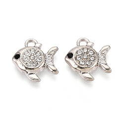 Платина Подвески из сплава и страза, рыба, без свинца и без кадмия, платина, 15x14x3 мм, отверстие : 2 мм
