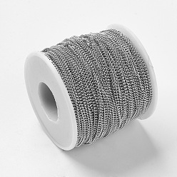 Stainless Steel Color 304 Stainless Steel Twist Chains, Soldered, for Men's Chain Necklace Making, with Spool, Stainless Steel Color, 3x2x0.6mm, about 164.04 Feet(50m)/roll