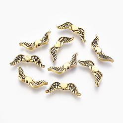 Античное Золото Сплавочные овальные бусины тибетского стиля , без кадмия, без никеля и без свинца, крыло, античное золото , 20x7x3 мм