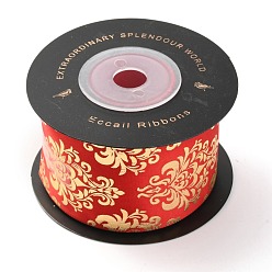 Fleur Rubans de polyester, avec marquage à chaud doré simple face, pour emballage cadeau bricolage, emballage de fleurs, Motif floral, 1-1/2 pouces (38 mm), 10 yards / rouleau (91.44m / roll)