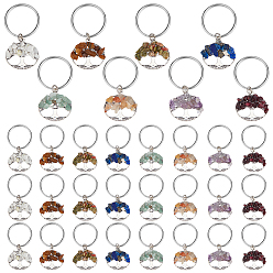 Смешанные камни 32 шт 8 цвета натуральный драгоценный камень дерево жизни брелки, с подвеской из сплава и железными кольцами, платина, 50 мм