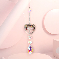 Турмалин Сердце из натурального турмалина в проволочной оплетке с подвеской в виде дерева жизни, стеклянные каплевидные кисточки для ловли солнца для оконных подвесных украшений, 375 мм