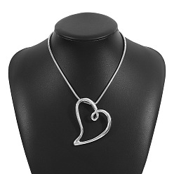 Платина Подвеска в форме сердца из сплава ко Дню святого Валентина, круглая железная цепочка-змейка для женщин, платина, 16.73 дюйм (42.5 см)