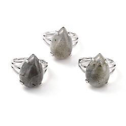 Лабрадорита Каплевидное регулируемое кольцо на палец из натурального лабрадорита, широкое латунное кольцо для женщин, без кадмия и без свинца, платина, размер США 9 (18.9 мм), камень: 18~20x13~16 мм