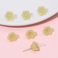 Светло-хаки 10шт. прозрачные стеклянные колпачки с градиентным цветом, шестилепестковые цветы, сиреневые, светлый хаки, 12x7 мм