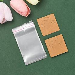 Перу 30Карточки для демонстрации сережек из крафт-бумаги с отверстием для подвешивания, квадратный, с 30 целлофановыми пакетами OPP, Перу, карта: 5x5x0.02 см