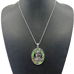 Oval Ожерелья с подвесками из сплава и натуральной ракушки-ушка, платина, овальные